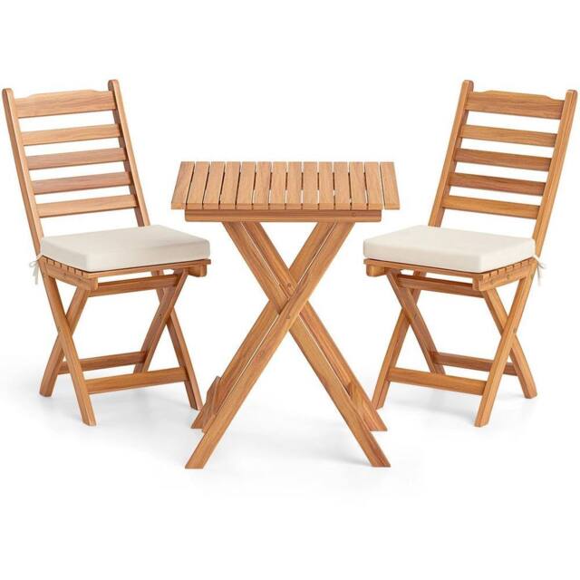 Kelvenix 3 PCS Acacia Wood Bistro Set Folding in Brown - Size: 0.6m2 - image 1