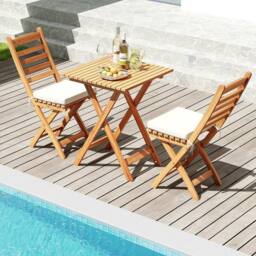Kelvenix 3 PCS Acacia Wood Bistro Set Folding in Brown - Size: 0.6m2 - thumbnail 4