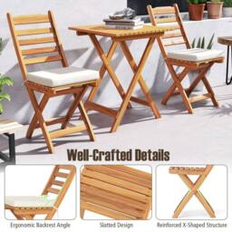 Kelvenix 3 PCS Acacia Wood Bistro Set Folding in Brown - Size: 0.6m2 - thumbnail 5