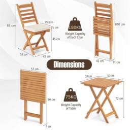 Kelvenix 3 PCS Acacia Wood Bistro Set Folding in Brown - Size: 0.6m2 - thumbnail 2