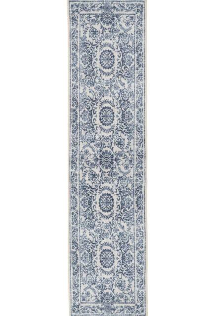 Kukoon Beige Blue Distressed Hallway Runner Rug Non Slip & Washable in Mid Blue - Size: 60 cm x 240 cm - image 1