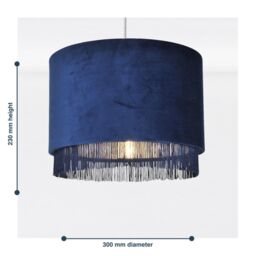 First Choice Lighting Set of 2 Navy Velvet With Chrome Inner Tassled Light Shades - thumbnail 6