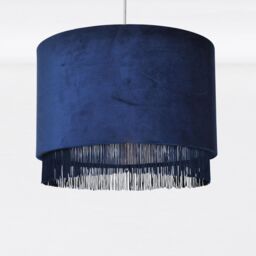 First Choice Lighting Set of 2 Navy Velvet With Chrome Inner Tassled Light Shades - thumbnail 3