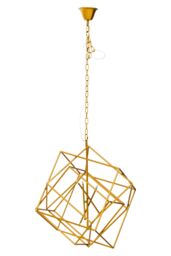 Orsina Brass Finish Six Bulb Pendant Light, Overlapping Cube Metal Frame, Contemporary Luxe Lighting Fixture in Gold