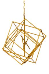 Orsina Brass Finish Six Bulb Pendant Light, Overlapping Cube Metal Frame, Contemporary Luxe Lighting Fixture in Gold - thumbnail 3