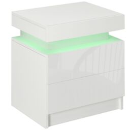 HOMCOM High Gloss Bedside Table with LED Light & 2 Drawers in White - thumbnail 2
