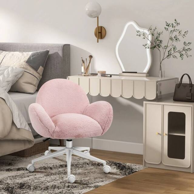 EONLION Fluffy Leisure Chair Office Chair with Backrest Armrest in Pink - Size: 100 cm - image 1