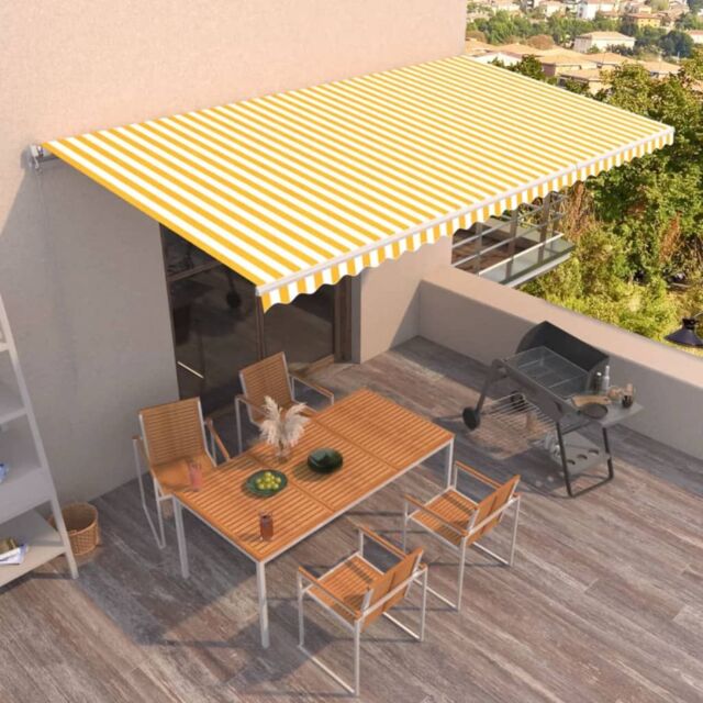 Berkfield Home Manual Retractable Awning 600x350 cm Yellow & White - image 1