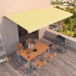Berkfield Home Manual Retractable Awning 600x350 cm Yellow & White - thumbnail 1