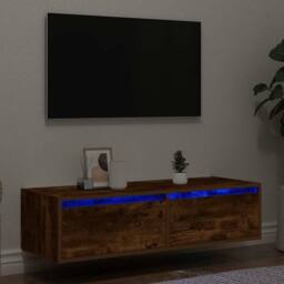 Berkfield Home TV Cabinet with LED Lights Smoked Oak 100X35.5x25 cm in Brown - thumbnail 2