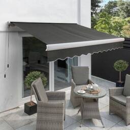 Primrose Awnings Electric Full Cassette Patio Awning Retractable Canopy 4.0m x 3.0m in Dark Grey