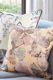Prestigious Textiles Hanalei Tropical Leaf Printed Pipe Trimmed Cushion in Amber - Size: 43 cm x 43 cm - thumbnail 4