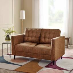 FurnitureboxUK Jade Brown Faux Leather 2 Seater Sofa in Tan - thumbnail 1