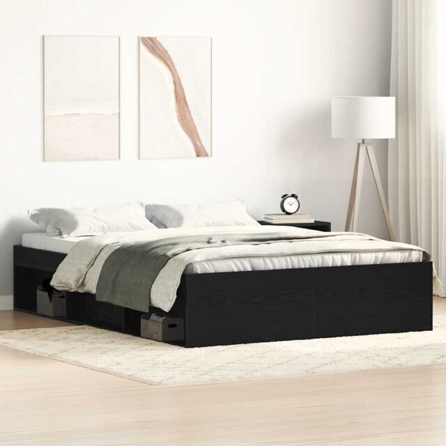 Berkfield Home Bed Frame without Mattress Black Oak 140x190 cm Engineered Wood in Brown - image 1
