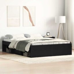 Berkfield Home Bed Frame without Mattress Black Oak 140x190 cm Engineered Wood in Brown - thumbnail 1