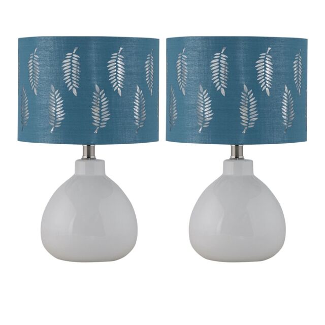First Choice Lighting Set of 2 Tuscan - White Ceramic Lamps with Teal Fern Shade - image 1