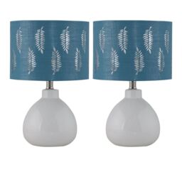 First Choice Lighting Set of 2 Tuscan - White Ceramic Lamps with Teal Fern Shade - thumbnail 1
