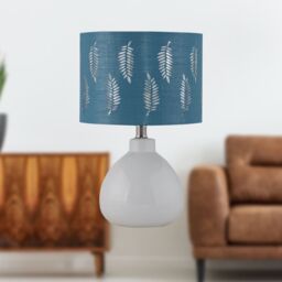 First Choice Lighting Set of 2 Tuscan - White Ceramic Lamps with Teal Fern Shade - thumbnail 6