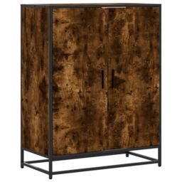 Berkfield Home Shoe Cabinet Smoked Oak 75x38x97.5 cm Engineered Wood & Metal in Brown - thumbnail 2