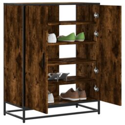 Berkfield Home Shoe Cabinet Smoked Oak 75x38x97.5 cm Engineered Wood & Metal in Brown