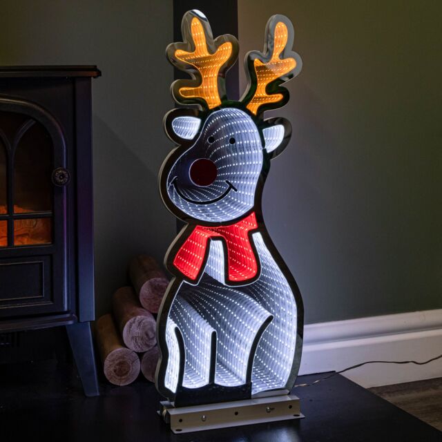 Samuel Alexander 60cm Infinity Standing Christmas Reindeer with Metal Base, White & Red LEDs - image 1
