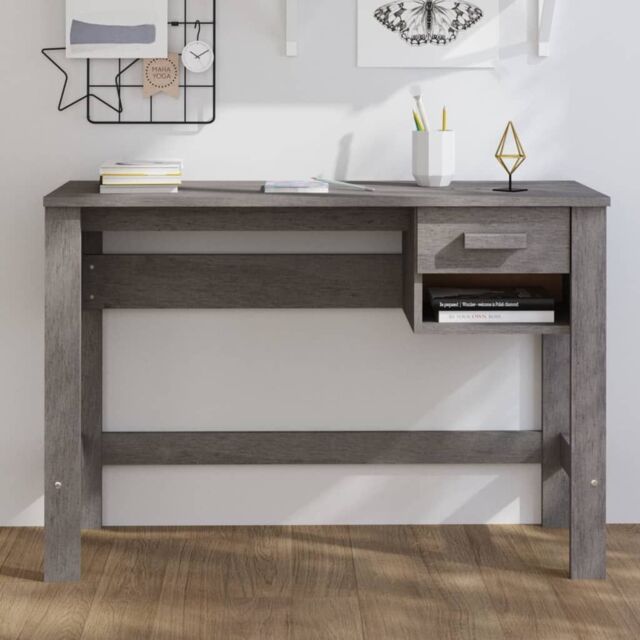 Berkfield Home Desk HAMAR Light Grey 110x40x75 cm Solid Wood Pine - Size: 110 x 40 x 75 cm - image 1