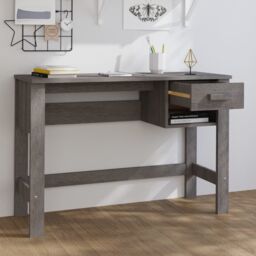 Berkfield Home Desk HAMAR Light Grey 110x40x75 cm Solid Wood Pine - Size: 110 x 40 x 75 cm - thumbnail 3