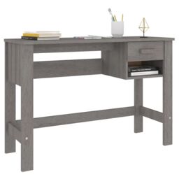 Berkfield Home Desk HAMAR Light Grey 110x40x75 cm Solid Wood Pine - Size: 110 x 40 x 75 cm - thumbnail 4