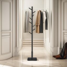 FURNOS Wooden Square Base Coat Stand With 8 Hooks in Black - thumbnail 1