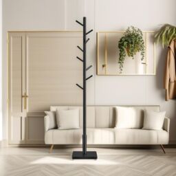 FURNOS Wooden Square Base Coat Stand With 8 Hooks in Black - thumbnail 3