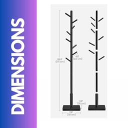 FURNOS Wooden Square Base Coat Stand With 8 Hooks in Black - thumbnail 6