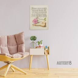 "Artery8 Mayfly Red Campion & Pear Calligraphy Canvas Wall Art Print in Beige - Size: W12"" x H16""" - thumbnail 3