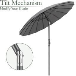Christow 2m Shanghai Parasol Garden Umbrella Tilting Sunshade UV Resistant in Grey - thumbnail 5