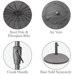 Christow 2m Shanghai Parasol Garden Umbrella Tilting Sunshade UV Resistant in Grey - thumbnail 6
