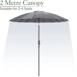 Christow 2m Shanghai Parasol Garden Umbrella Tilting Sunshade UV Resistant in Grey - thumbnail 3