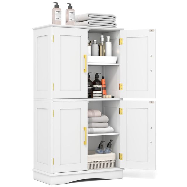 Costway Bathroom Floor Storage Cabinet 110cm Freestanding Pantry Cabinet in White - image 1