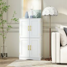 Costway Bathroom Floor Storage Cabinet 110cm Freestanding Pantry Cabinet in White - thumbnail 7