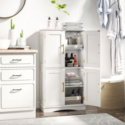 Costway Bathroom Floor Storage Cabinet 110cm Freestanding Pantry Cabinet in White - thumbnail 8