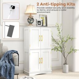 Costway Bathroom Floor Storage Cabinet 110cm Freestanding Pantry Cabinet in White - thumbnail 5
