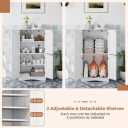 Costway Bathroom Floor Storage Cabinet 110cm Freestanding Pantry Cabinet in White - thumbnail 4