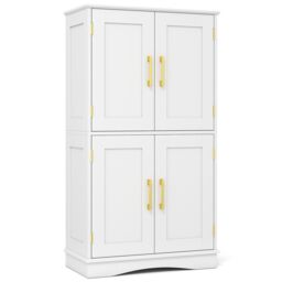 Costway Bathroom Floor Storage Cabinet 110cm Freestanding Pantry Cabinet in White - thumbnail 3