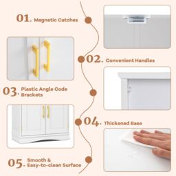 Costway Bathroom Floor Storage Cabinet 110cm Freestanding Pantry Cabinet in White - thumbnail 6
