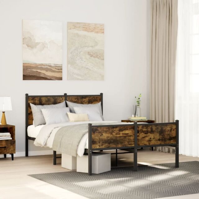 Berkfield Home Metal Bed Frame without Mattress Smoked Oak 120x190 cm Small Double in Brown - image 1