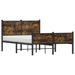 Berkfield Home Metal Bed Frame without Mattress Smoked Oak 120x190 cm Small Double in Brown - thumbnail 4