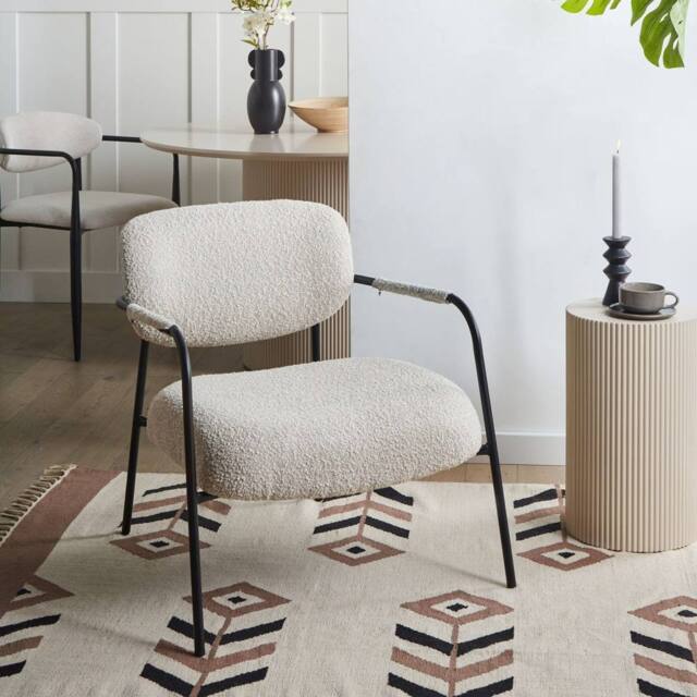 Wyld and Coco Mid Century Low Profile Armchair Light Beige Woven Polyester - image 1