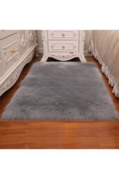 Living and Home Retangular Super Soft Shaggy Area Rug Grey - Size: 60 cm x 90 cm - thumbnail 2