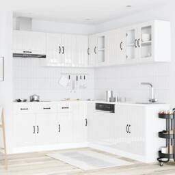 Berkfield Home Elegant 11 Piece Kitchen Cabinet Set Lucca Gloss White Engineered Wood - thumbnail 1