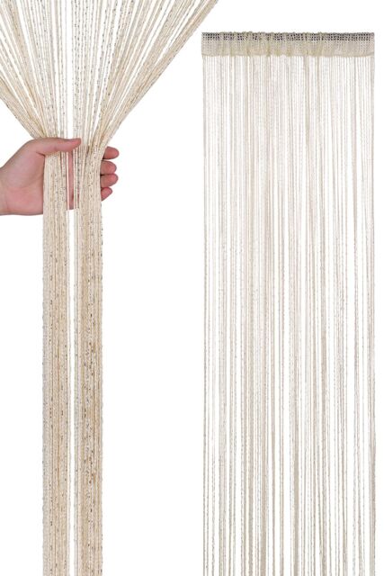 Neel Blue Glitter String Curtain Polyester Fringe Panel Spaghetti Tassel Curtain, 200cm x 90cm in Beige - Size: 200 cm x 90 cm - image 1
