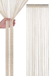 Neel Blue Glitter String Curtain Polyester Fringe Panel Spaghetti Tassel Curtain, 200cm x 90cm in Beige - Size: 200 cm x 90 cm