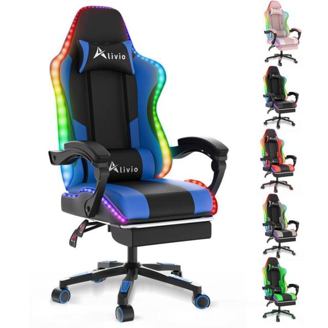 Alivio Wireless App Control LED Gaming Chair with Massage Lumbar Cushion in Blue - image 1